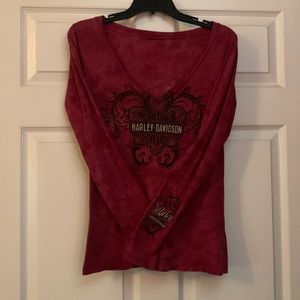 Dark Red Long sleeve Harley Davidson tee-shirt Size M no tag.